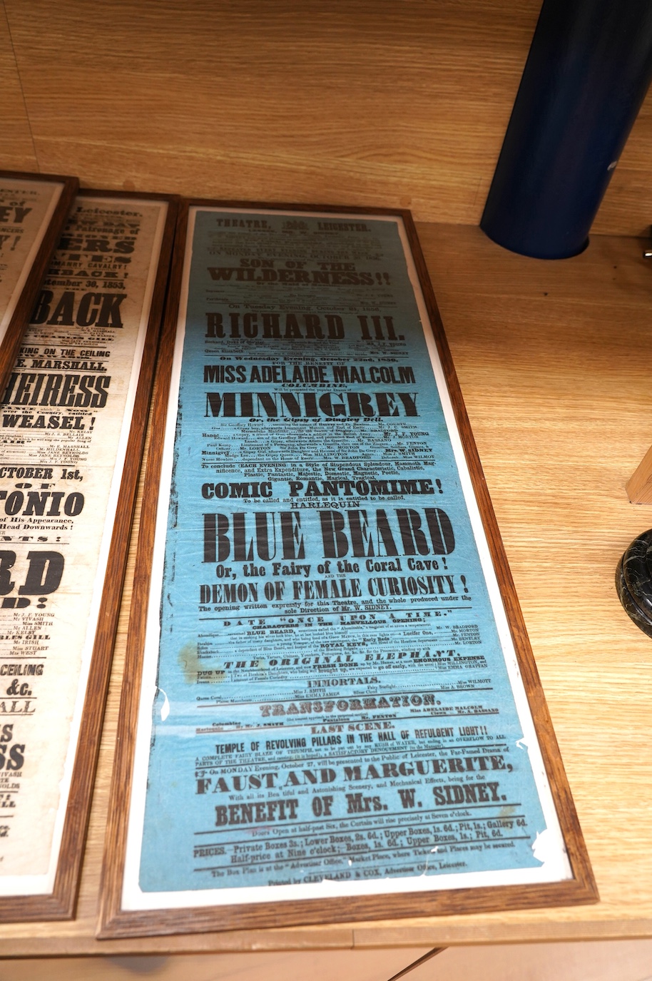 Four framed 19th century theatre bills and four unframed. Condition